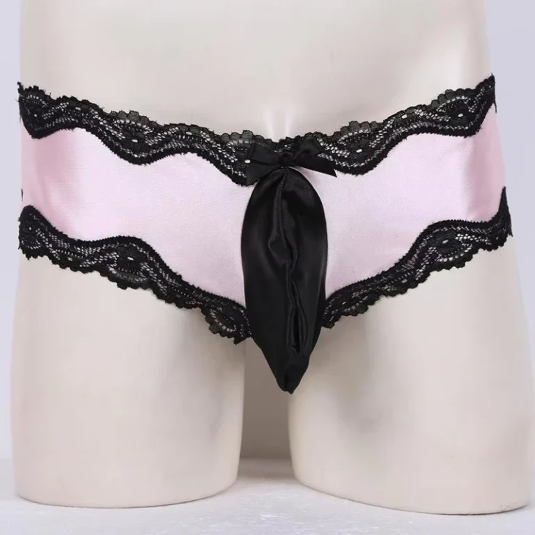 Mens-Lingerie-Lacework-Bikini-Briefs-Underwear-Underpants-Sexy-Bulge-Pouch-Bow-Underwear