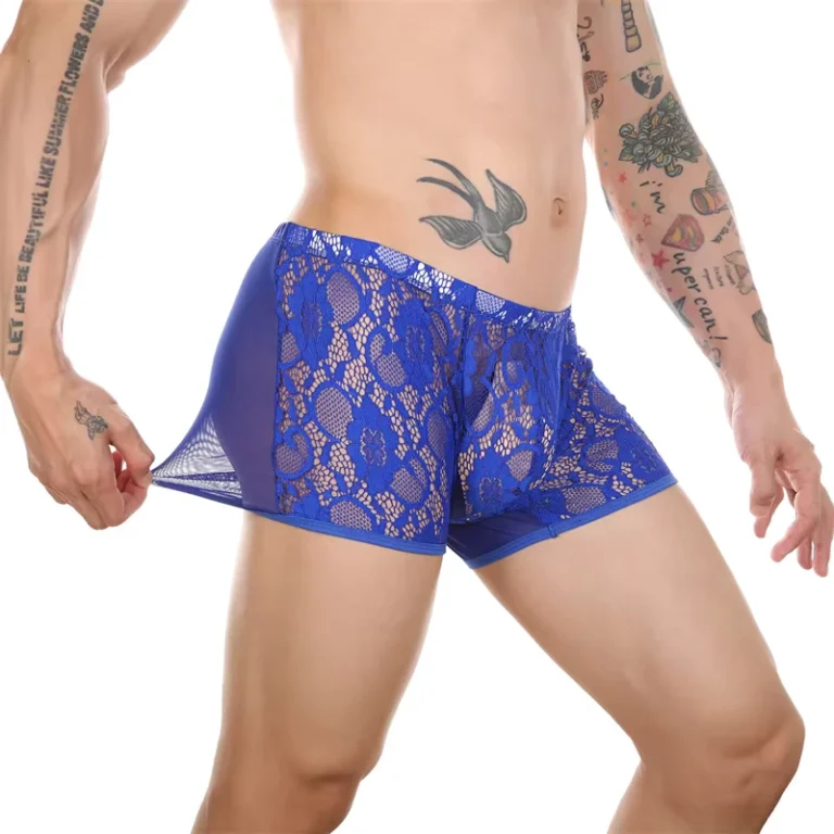 Mens-Low-Rise-Briefs-Sexy-Gay-Perspective-Front-Lace-Mesh-Back-Ice-Silk-BiBreathable-Underpants-Size-3Spandex