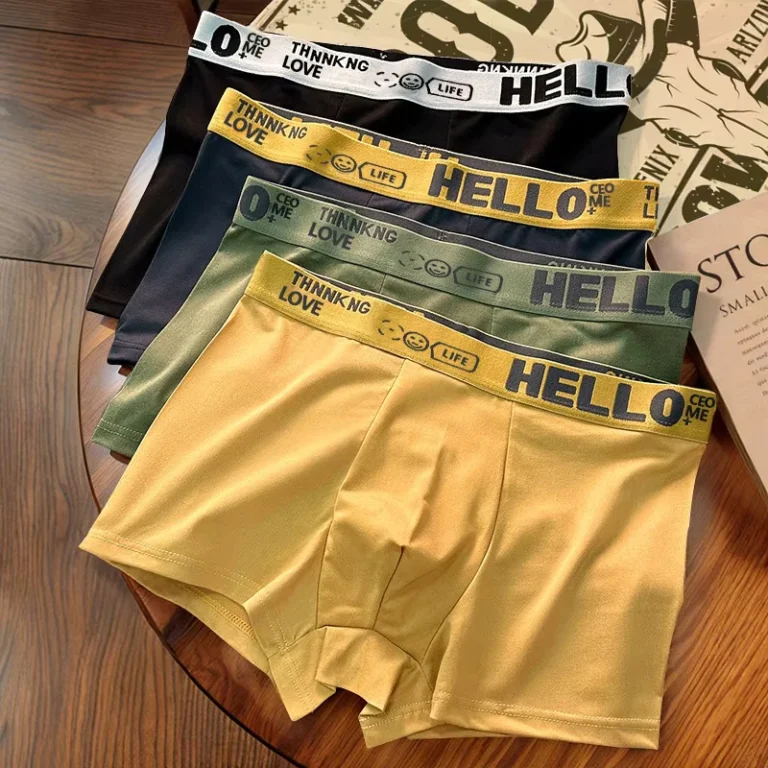Mens-Mid-Waist-Boxer-Shorts-Youth-Loose-Comfortable-Knitted-Underwear-Breathable-Seamless-Design-Logo-Waist-Stock-for