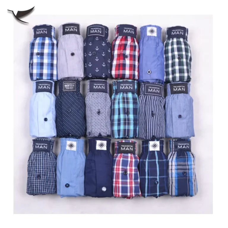 Mens-Plaid-Loose-Trunks-Woven-Cotton-Shorts-Pajamas-Underpants-Plus-Size-Men-Striped-Boxer