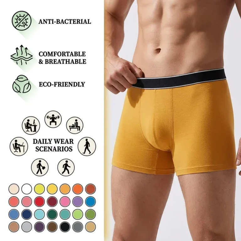 Mens-Plain-Knitted-Boxer-Shorts-100-Cotton-Antibacterial-Breathable-Casual-Underwear-with-Waist-Logo-for-Daily-Wear