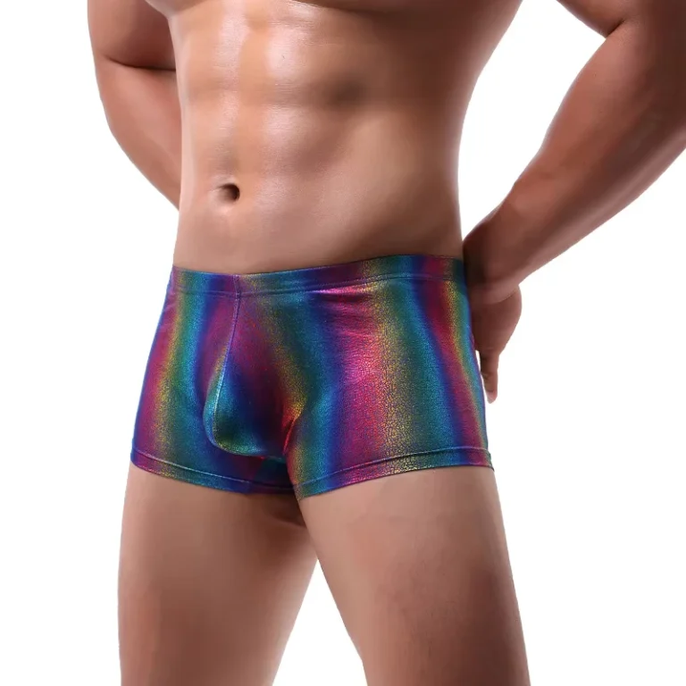 Mens-Rainbow-Boxer-Pants-Plus-Size-Low-Rise-Nylon-Casual-Underwear-with-Convex-Pocket-Breathable-and-Knitted-Fabric