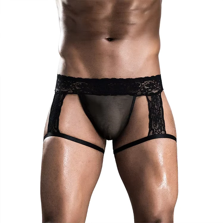 Mens-Sexy-Lace-G-String-Sissy-Bikini-Thong-Briefs-Panties-Underwear-Lingerie-with-Garter-Lace-Men-Underwear