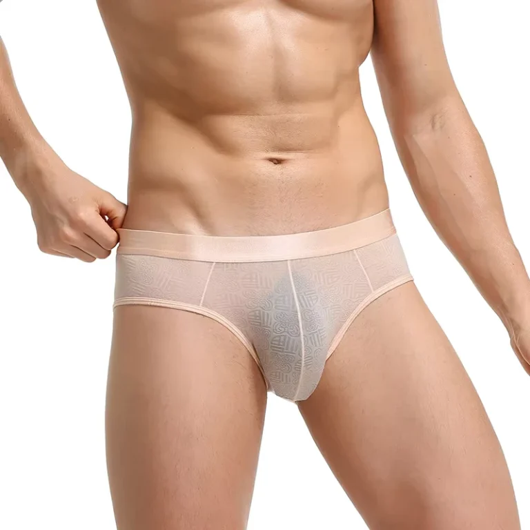 Mens-Sexy-Thin-Nylon-Seamless-Knitted-Briefs-with-Waist-Logo-Breathable-Jacquard-Character-Pattern-Factory-Underwear