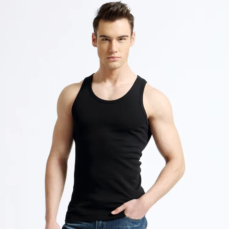 Mens-Summer-100-Cotton-Racerback-Tank-Top-Student-Sports-Undershirt-Close-Fitting-Olive-Green