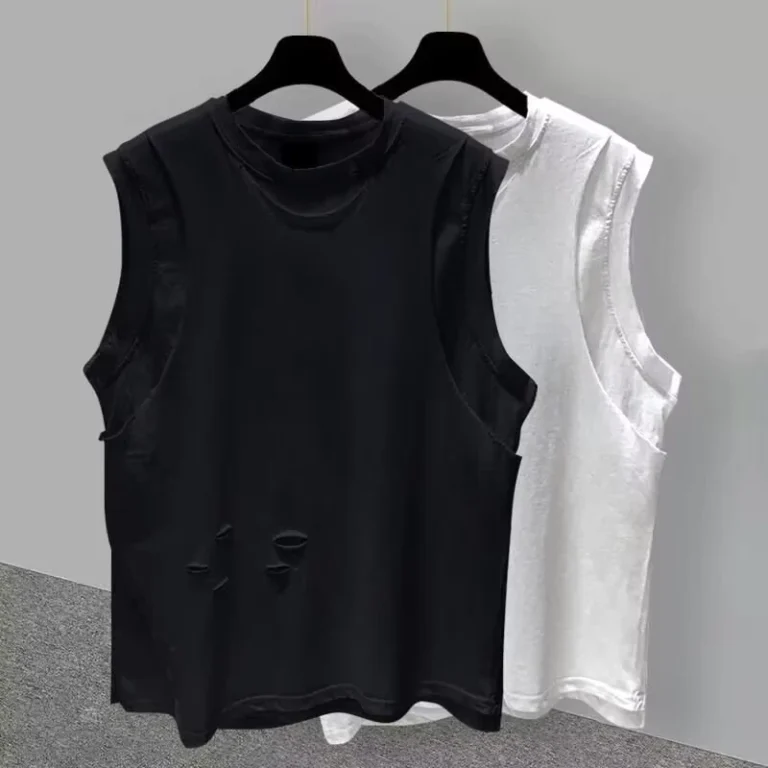 Mens-Summer-Sleeveless-Vest-High-Street-Sports-Camisole-Korean-Version-Base-Perforated-White-Short-Sleeved-Tank-Top
