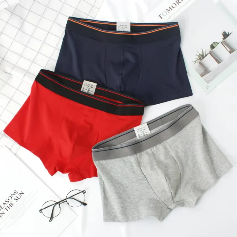 Mens-Underwear-Adult-Boxer-Briefs-Solid-Color-Cotton-Sexy-Four-Corners-Summer-Mid-Waist-Breathable-Waistband-Sport-Quick-Drying