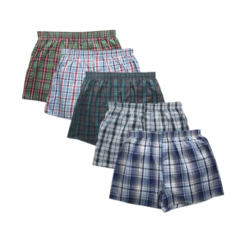 Mens-Underwear-Cotton-Boxers-High-Waist-Loose-Breathable-Plus-Size-Plaid-Boxers-Briefs