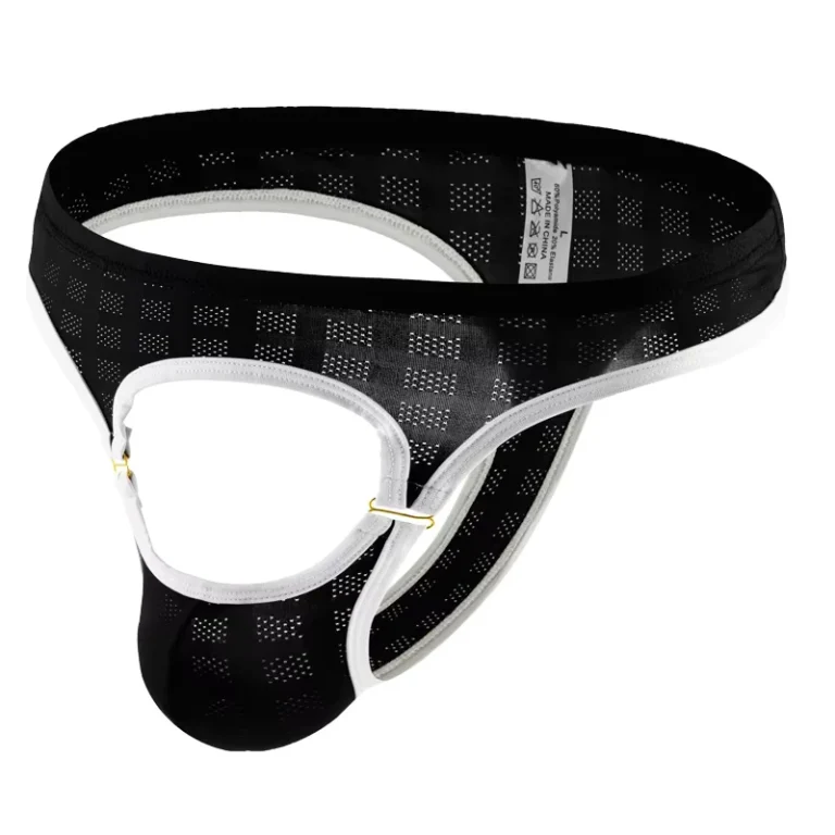 Mens-Underwear-T-back-Metal-Clasp-T-shaped-Panties-Open-Design-Hollow-Briefs-Custom-Printed-LOGO