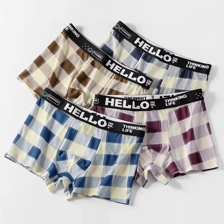 New-Arrival-Mens-Boxer-Briefs-with-Checkerboard-Plaid-Fun-HELLO-Waistband-Multi-Color-Underwear