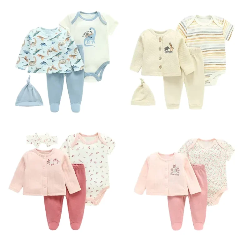 New-Baby-Knitted-Solid-Four-Piece-Set-0-1-Year-Old-Cotton-Autumn-Baby-Clothes-Underwear-Separate-Pieces