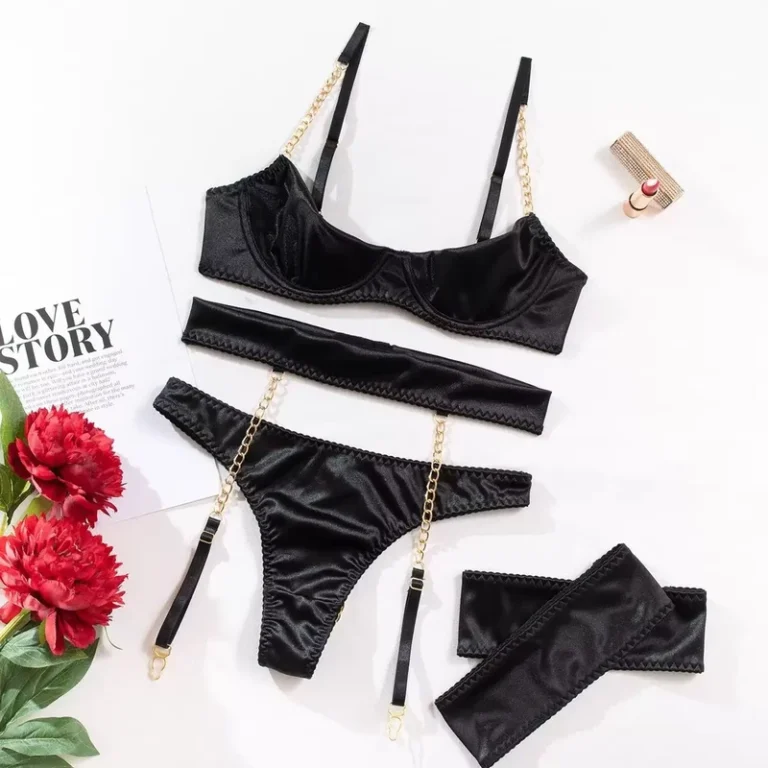 New-Hot-Selling-Ring-Gathered-Breathable-Mesh-Leg-Panties-Women-Sexy-Underwear-Four-piece-Suit