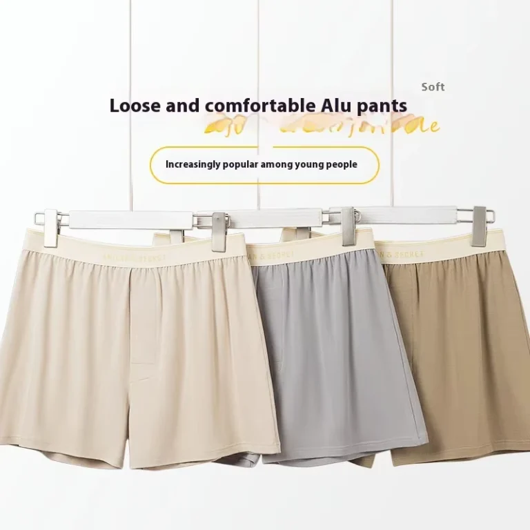 New-Plus-Size-Pajama-Pants-Breathable-Cotton-Mens-Underwear-with-Mid-rise-Logo-on-Waist-Loose-Fit-Shorts