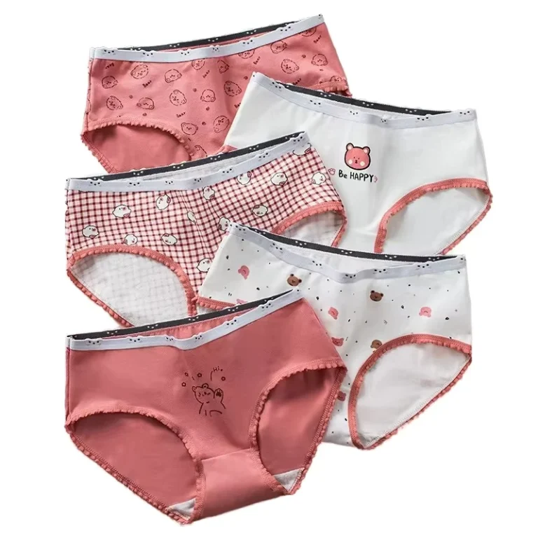 New-Womens-Underwear-Little-Bear-Print-Cotton-Hipster-Seamless-Cartoon-Mid-Rise-Everyday-Knitted-Lace-Breathable-Cute-Girlish