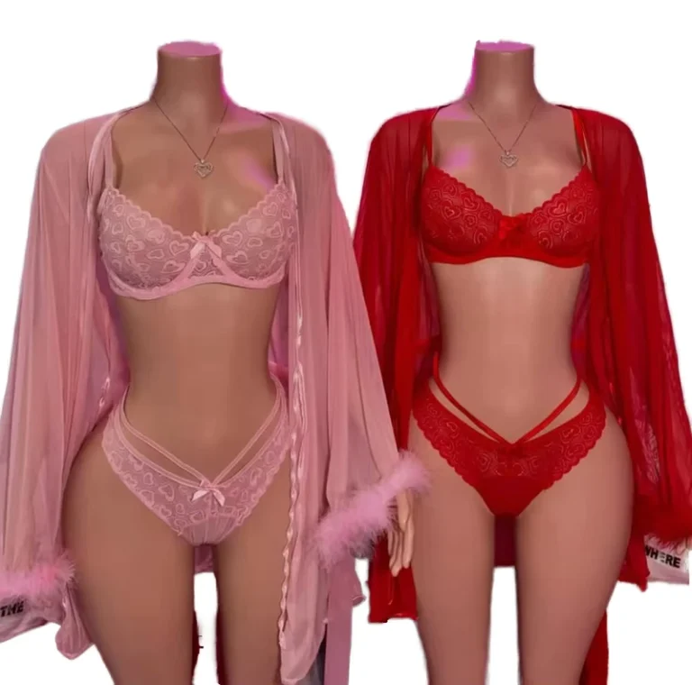 OEM-Custom-Womens-Sexy-Sleepwear-Lace-Underwear-Set-3-Piece-Lady-Lingerie-Bra-Panties-Robes-Elastic-Waist-Closure