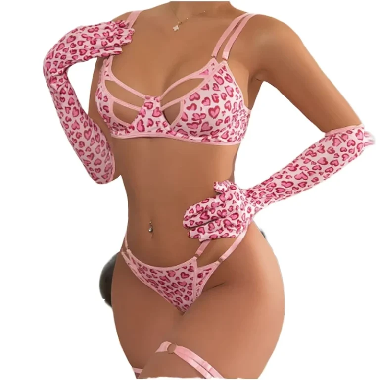 Pink-Leopard-Print-Sexy-Lingerie-Bra-Brief-Set-Lace-3D-Light-Control-Eco-Friendly-Metal-Chain-Gloves-Leg-Rings-Valentine-ODM