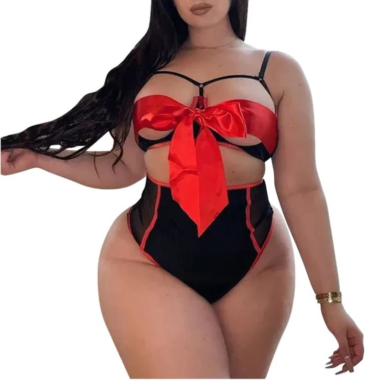Plus-Breathable-Lace-Transparent-Women-Sexy-Lingerie-Underwear-Set-Two-Piece-Pajama-Sets-Front-Closure-Bow-G-String-XL-5XL-XXXL