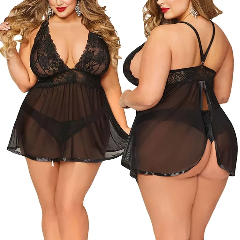 Plus-Size-5XL-Erotic-Lingerie-Sex-Babydoll-Dress-Transparent-Lace-Womens-Nightie-Sexy-Underwear-V-neck-Sleeveless-Sex-Sleepwear