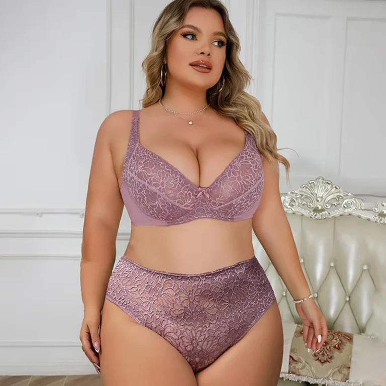 Plus-Size-Bra-Brief-Sets-Sexy-Lingerie-2pieces-38-48-C-D-E-Women-Underwear-Full-Cup-Cup-Lace