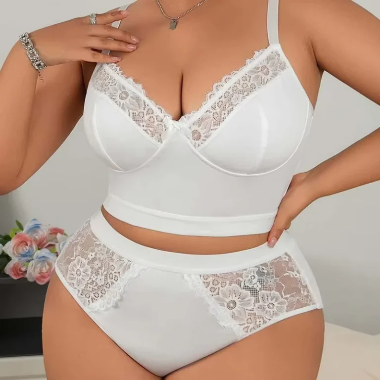 Plus-Size-Lingerie-for-Women-Ladies-Under-Wears-Sexy-Bra-and-High-Waist-Full-Coverage-Panties-Bralette-Lace-Bra-Sets