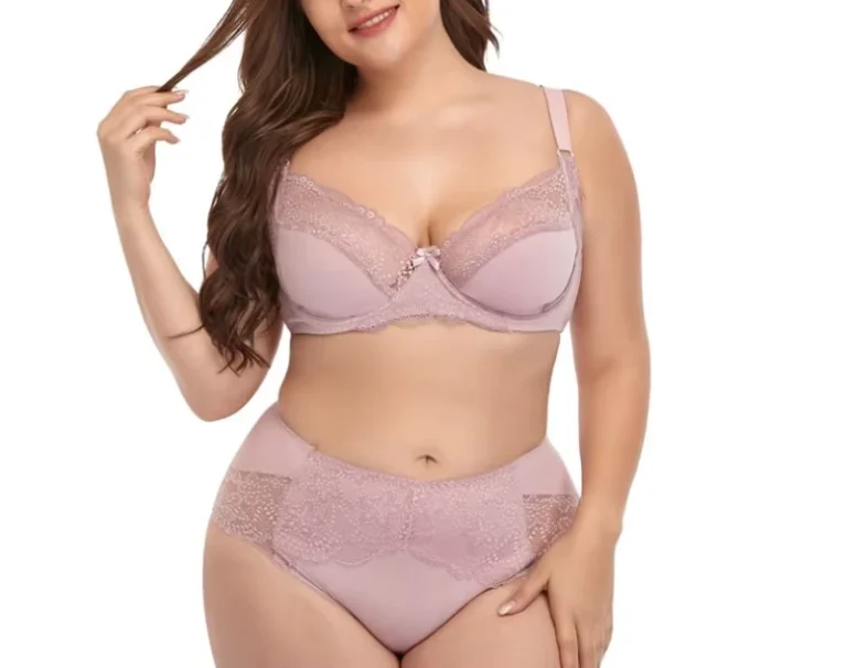 Plus-Size-Women-Everyday-Underwire-Push-up-Bra-Brief-Set-Lace-Decoration-Floral-Pattern-Nylon-Cotton-Material-Large-Cup-Thong