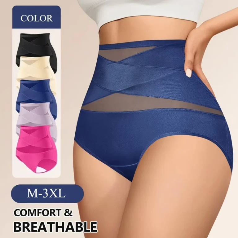 Plus-Size-Women-High-Waist-Briefs-Tummy-Control-Soft-Breathable-Solid-Color-Daily-Wear-Underwear-For-European-American