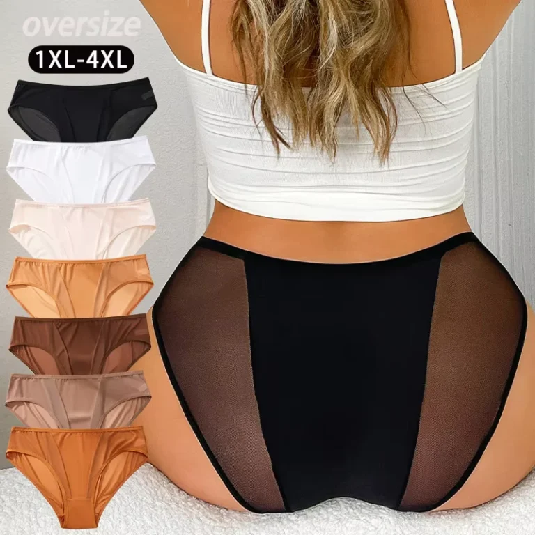 Plus-Size-Women-Seamless-Panties-Bulk-Custom-Logo-Sheer-Mesh-Panel-Briefs-Factory-Price-Female-Underwear-Oversize