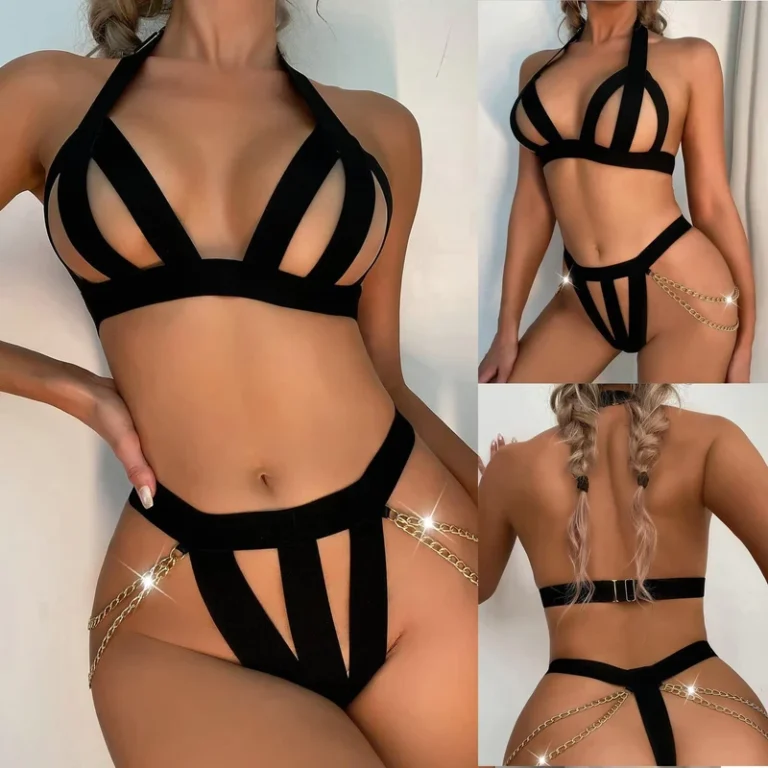 Private-Label-Mature-Metal-Chain-Ladies-Bandage-Bra-and-Brief-Set-in-Sexy-Lingerie-Sensual-Good-Elastic-Womens-Underwear