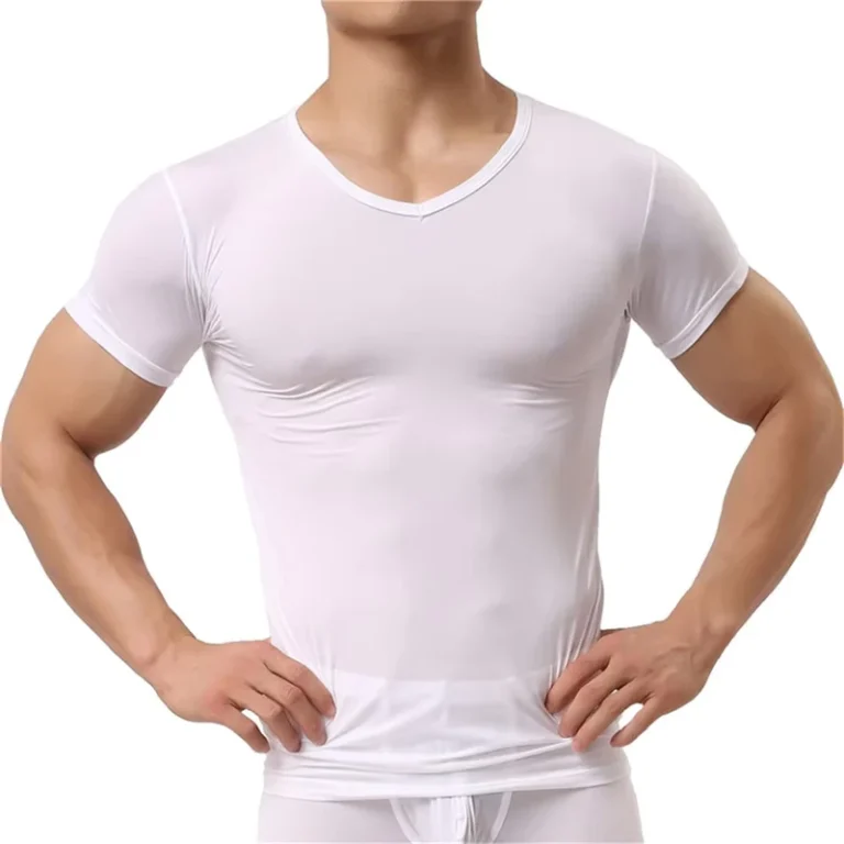 Promotion-Man-Undershirt-Ice-Silk-Spandex-Sheer-T-Shirts-Male-Nylon-V-Neck-Short-Sleeves-Tops-Ultra-Thin-Slim-Fit-Undershirt
