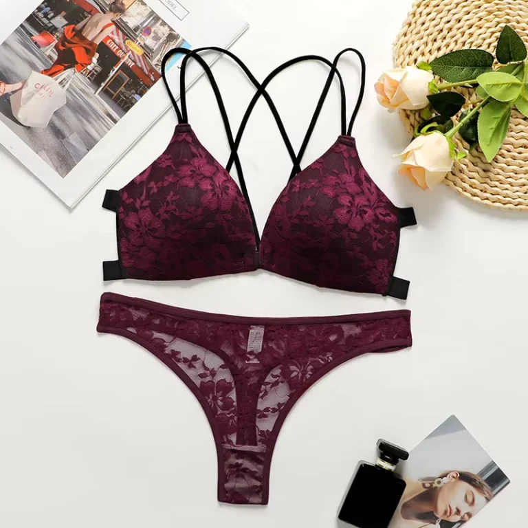 Selling-Hot-Front-Buckle-Lace-Hole-Sequined-Firm-Control-Bra-Panty-Bra-Brief-Sets