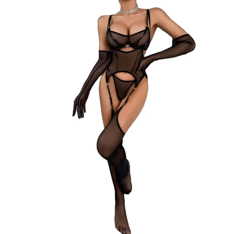 Sensual-Sexy-Female-Lingerie-Set-5PC-Sheer-Mesh-See-through-Womens-Ethical-Underwear-Dance-Girls-Clubwear-Call-of-Night