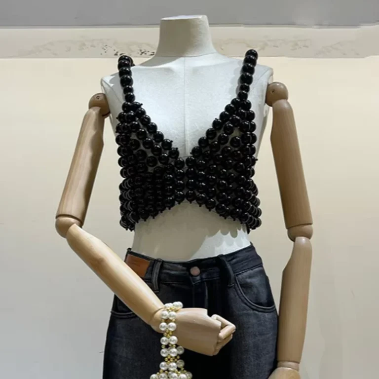 Sexy-Fashion-Pearl-Camisole-Vest-Halter-Bra-Black-Pearls-Hand-Beaded-Decoration-Ladies-Tank-Tops
