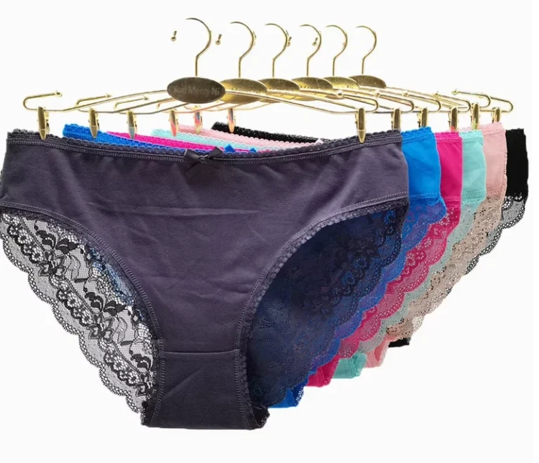 Sexy-Female-Cotton-Panties-Bow-Lace-Trim-Womens-Briefs-Multi-Mix-Panties-Stock
