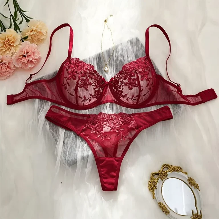 Sexy-Womens-Hollow-Out-Lace-Thin-Lingerie-Push-Up-Bra-Mesh-Transparent-Sexy-Lingerie-Set