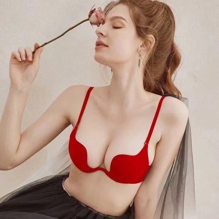 Small-Chest-Push-up-U-Shaped-Sexy-Womens-Underwear-Seamless-Glossy-Low-Cut-Bra