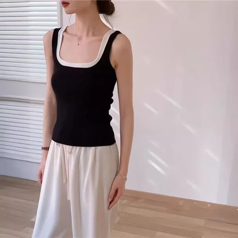 Summer-French-Retro-Camisole-Tank-Top-Women-Color-Block-Layered-Short-Length-Women-Camisole-Tops