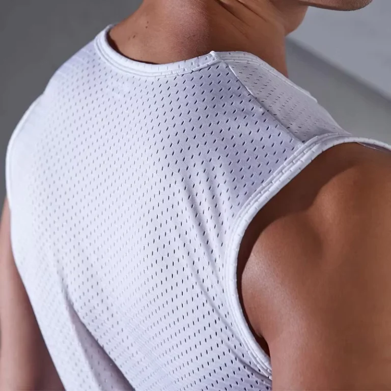Summer-Mens-Mesh-Sports-Vest-Base-Layer-Undershirt-Pure-White-Ice-Silk-Sleeveless-Crew-Neck-Polyester