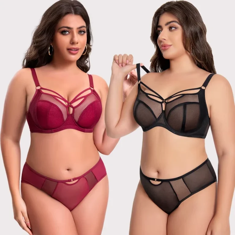 Underwire-34-36-38-40-42-CDEFGHIJKL-Big-Cup-Plus-Size-Unlined-Light-Transparent-Sexy-Ladies-Womens-Gathered-Bra-Panties-Set