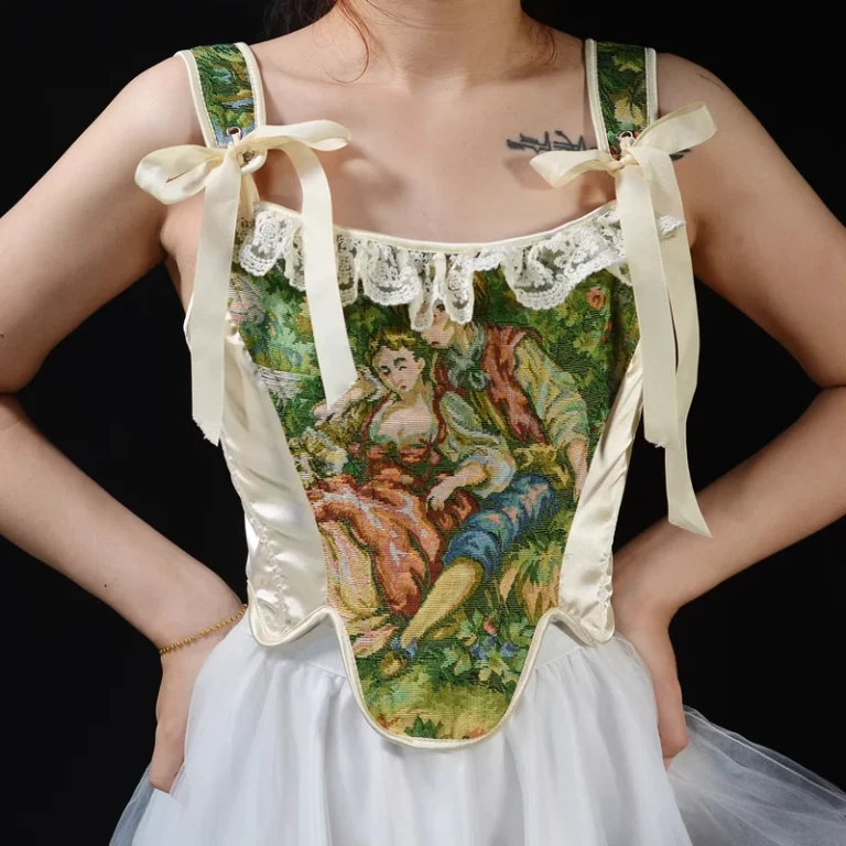 Vintage-Oil-Painting-Print-Sexy-Bustier-Crop-Top-Womens-Low-Cut-Waist-Trainer-Breathable-Bandage-Girdle-Ruffle-Camisole-Tanks