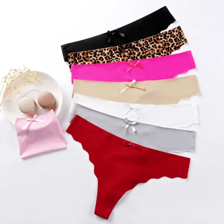 Wave-Design-Trim-Lovely-Seamless-Satin-Nylon-Thongs-Girls-Underwear-Panties-819-0332