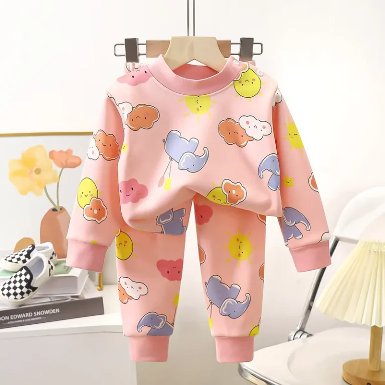 Winter-Cute-Cartoon-2pcs-Fleece-lined-Thickened-Warm-Boys-Girls-Childrens-Kids-Baby-Underwear-Pajamas-Set