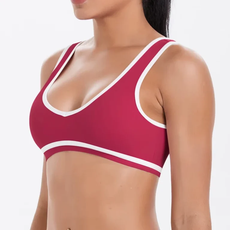 Women-High-Elastic-Sports-Bra-Contrast-Trim-Scoop-Neck-Breathable-Workout-Yoga-Top-Customizable