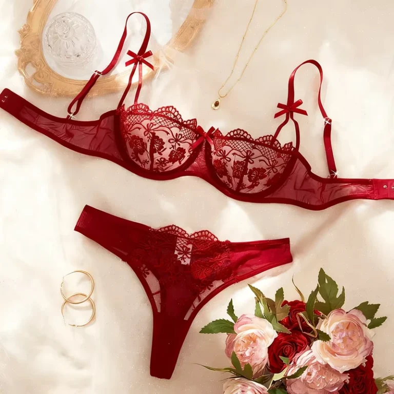 Women-Lingerie-Set-Red-Exotic-Lace-Bra-Brief-Set-Bow-Collar-Sexy-Floral-Print-Lingerie-Spandex-Set