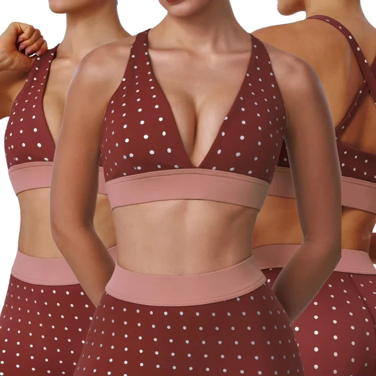 Women-Shockproof-Activewear-Gym-Fitness-Sport-Bras-Silver-dyed-Polka-Dots-with-Thin-Shoulder-Strap-High-Impact-Sports-Bra