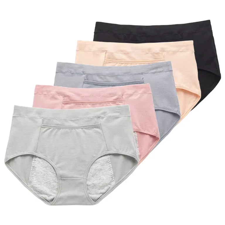 Women-Solid-Color-Mid-Waist-Leak-Proof-Menstrual-Cotton-Sanitary-Period-Panties-With-Pocket