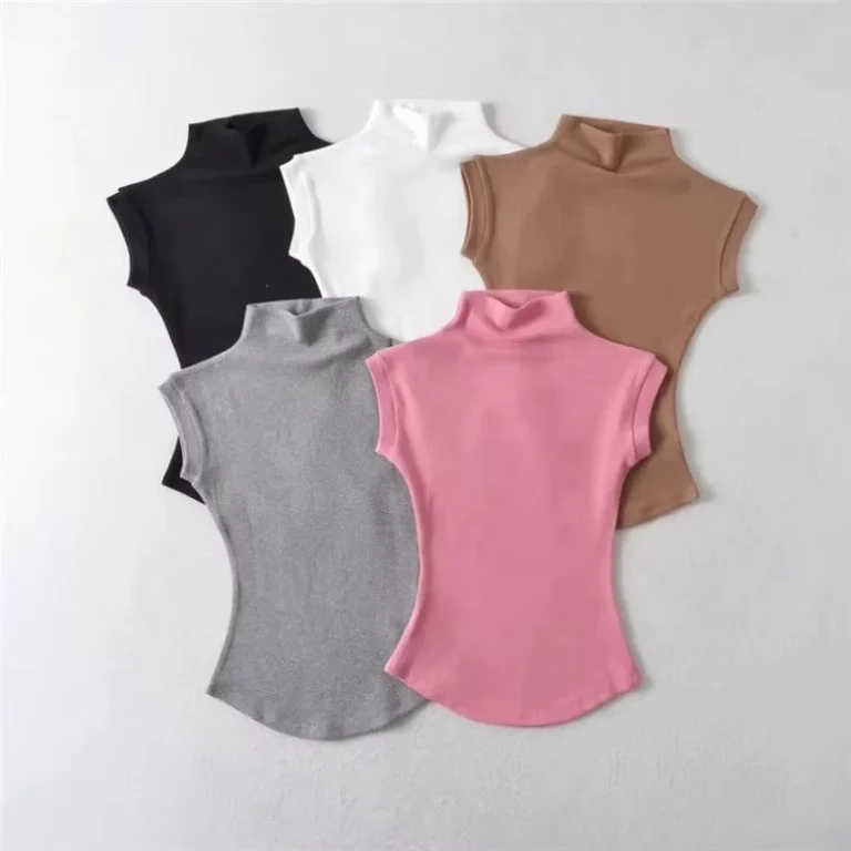 Women-Summer-Basic-Simple-Camisole-Sleeveless-Turtleneck-High-Stretchy-Knitted-Vest-Turtleneck-Unisex-Tops