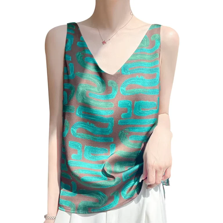 Womens-Eco-Friendly-V-Neck-Camisole-Floral-Print-Sleeveless-Tank-Top-Front-Logo-Summer-Casual-Quick-Dry-Anti-shrink-Layering