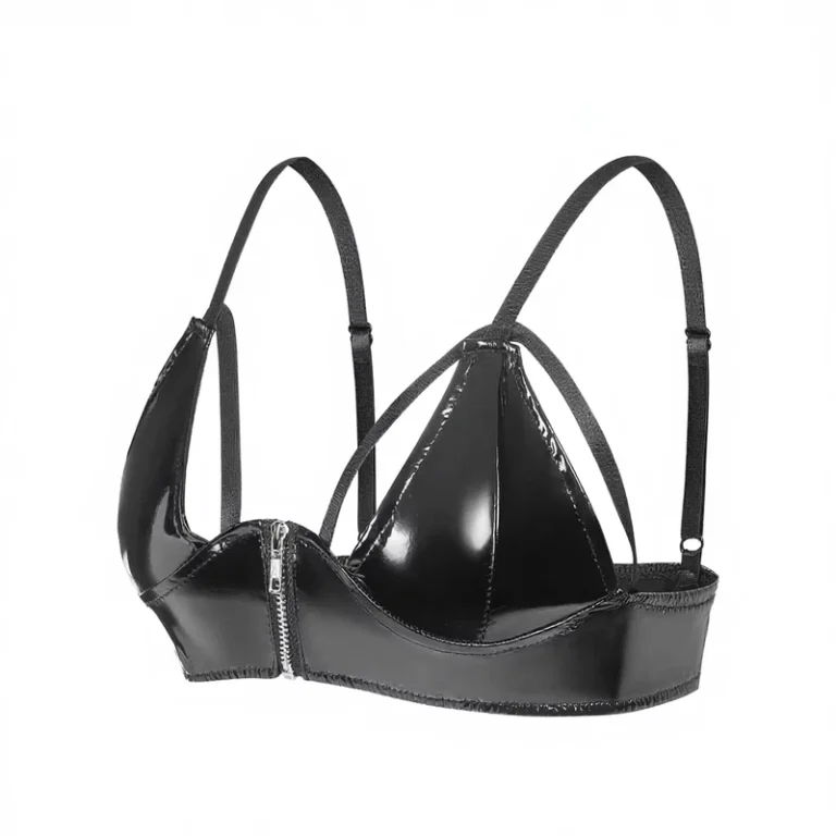Womens-Ladies-Front-Zipper-Crop-Top-Pole-Dance-Rave-Bra-Tops-Latex-Wetlook-Patent-Leather-Bra-Tops-Rave-Party-Clubwear