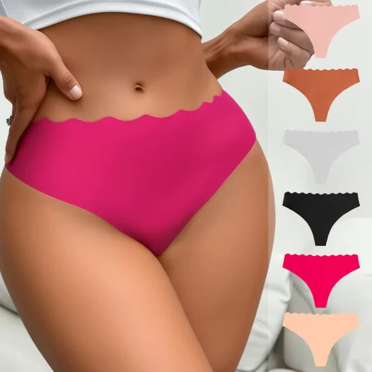 Womens-One-Piece-Seamless-Nylon-Adhesive-Underwear-Solid-Color-Hollow-Wave-Low-Waist-Panties