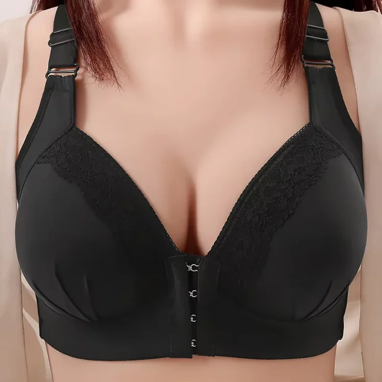 Womens-Plus-Size-Seamless-Wire-Free-Front-Closure-Push-Up-3-4-Cup-Breathable-Lace-Bra-in-Polyester-Cotton